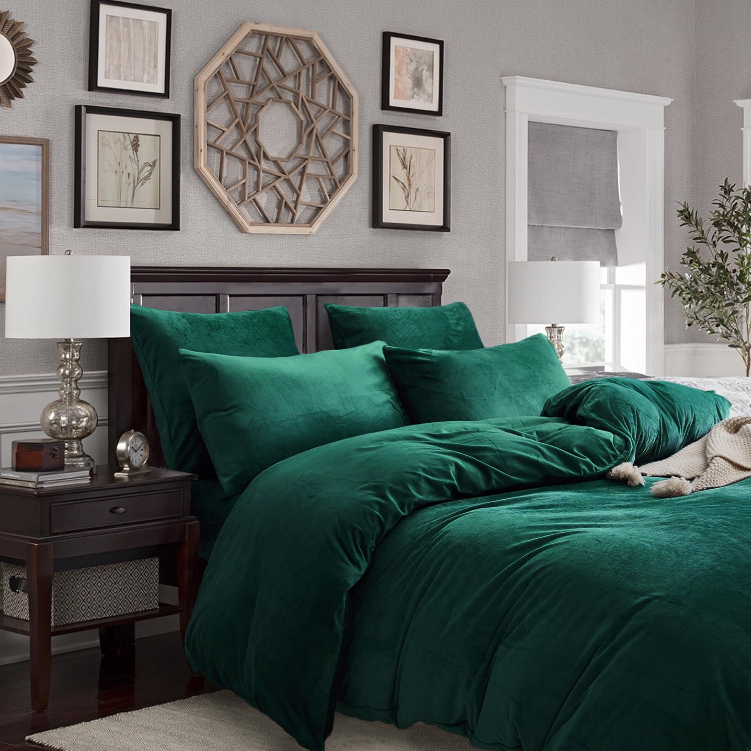 Gezu Ropa de cama de invierno de felpa cálida de 220 x 240 cm, verde claro, funda nórdica de doble cara, cachemira, franela, forro polar, tacto mullido, tela cálida, terciopelo, funda de edredón con