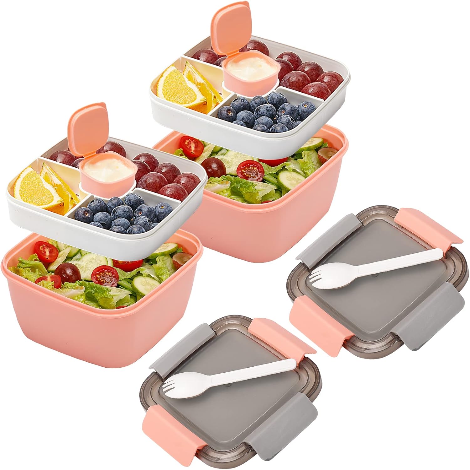2 Pack Salad Lunch Container To Go,Large BPAFree Salad Container,52 Oz Salad Bowl,3