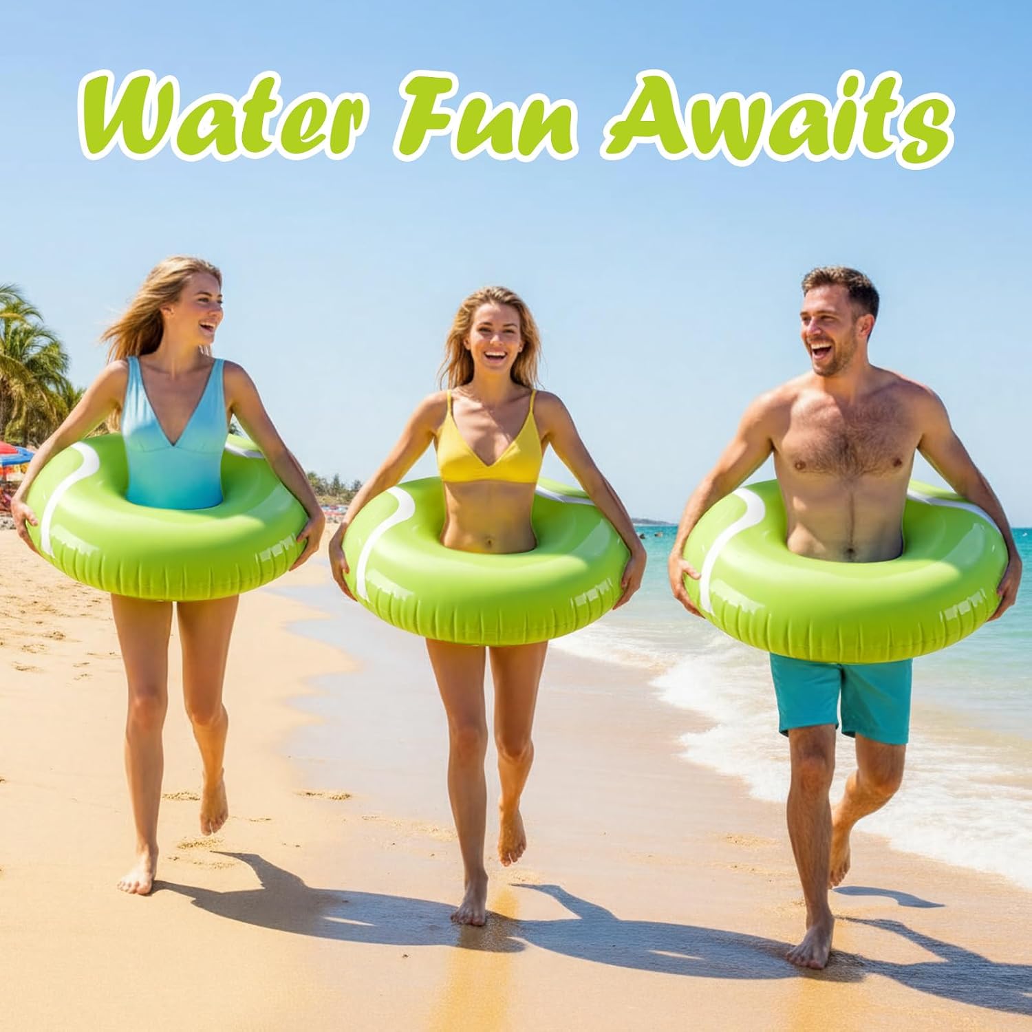 Soulchen 4 Pack Inflatable Tennis Pool Floats Tennis Pool Rings Sports Ball Swim Tubes Floating Rafts Summer Water Toys for Adults Swimming Beach Party Lake Splashing Adventure Fun Gifts