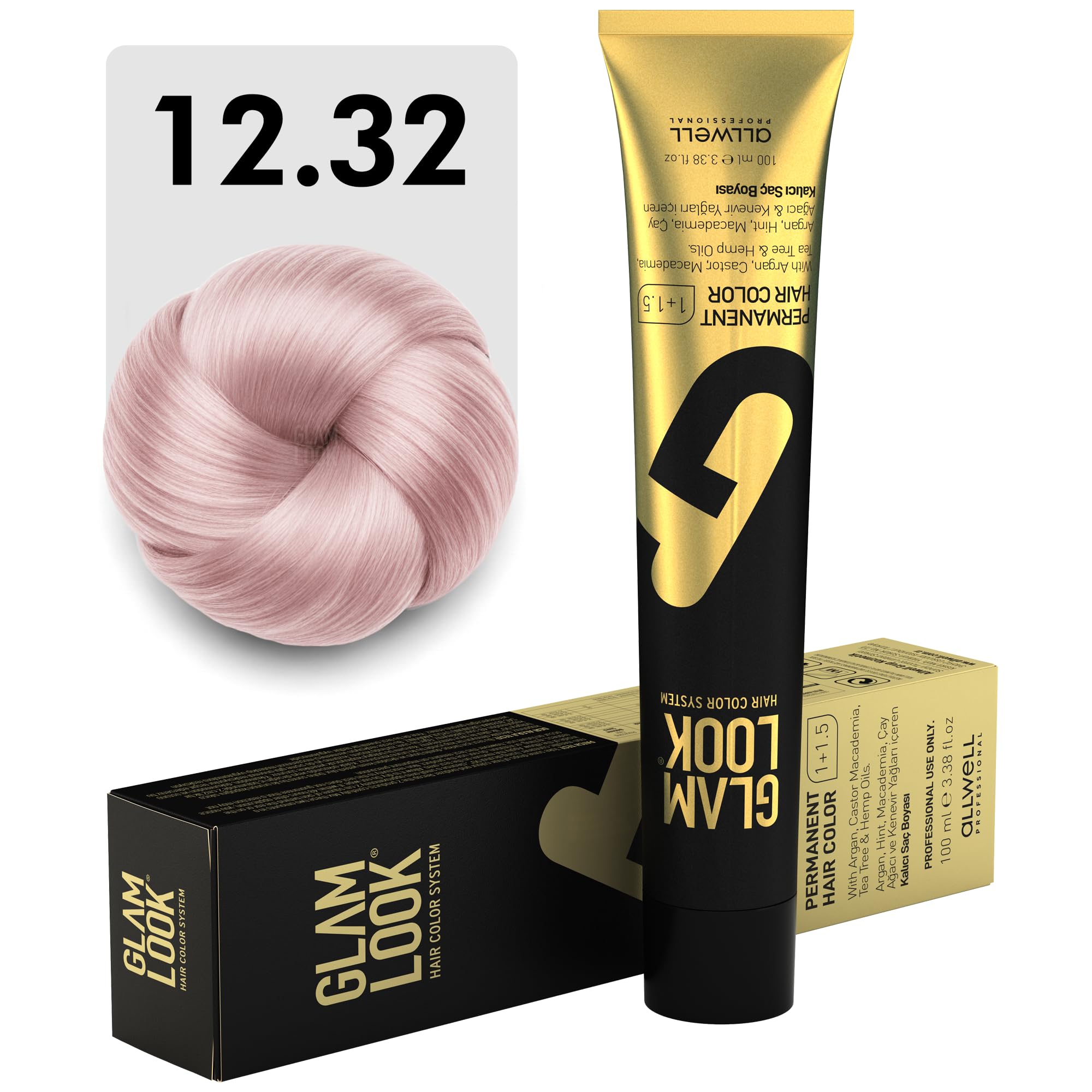 GLAMLOOK Kalıcı Saç Boyası | 12.32 Platin Sarı Dore İrize | 100 ml | Koruyucu, nemlendirici, besleyici yağlar, düşük amonyak seviyesi, profesyonel 79 renk