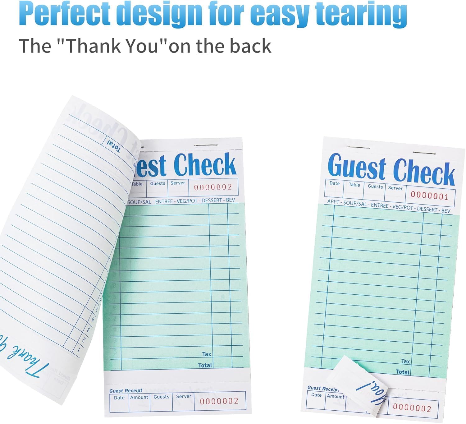 20 Pack/1000 Tickets Guest Checks Books for Servers, Green Server Books for Waitress, Server Note Pads for Restaurants