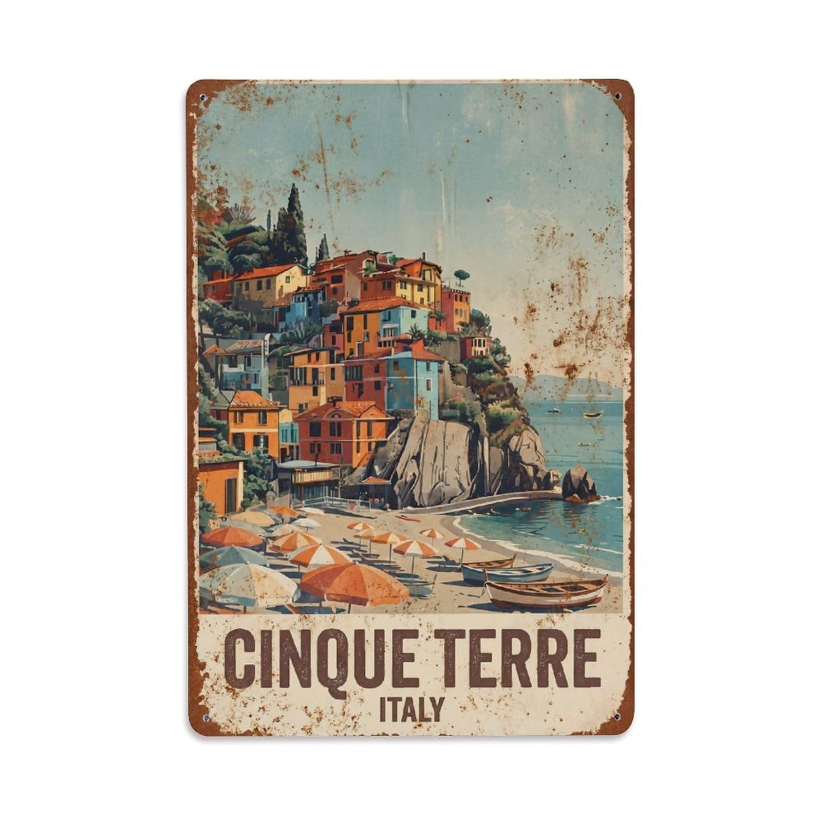 Huiyhb 8X12inch(20X30cm) Vintage Travel Cinque Terre Italy Faded Metal Tin Sign