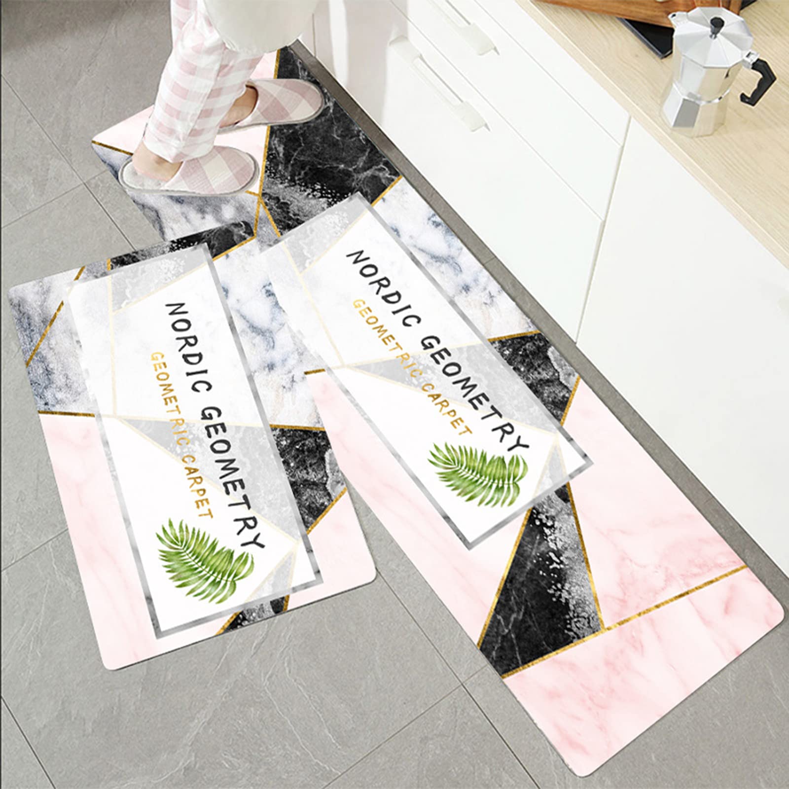 ZYFAB PVC Küchenmatten, Anti-Ermüdung Bodenmatte rutschfest Küchenbodenmatten Nordisch Leder Küchenteppich Wasserdicht Spülbeckenmatte Innenbereich,G,45 * 120cm