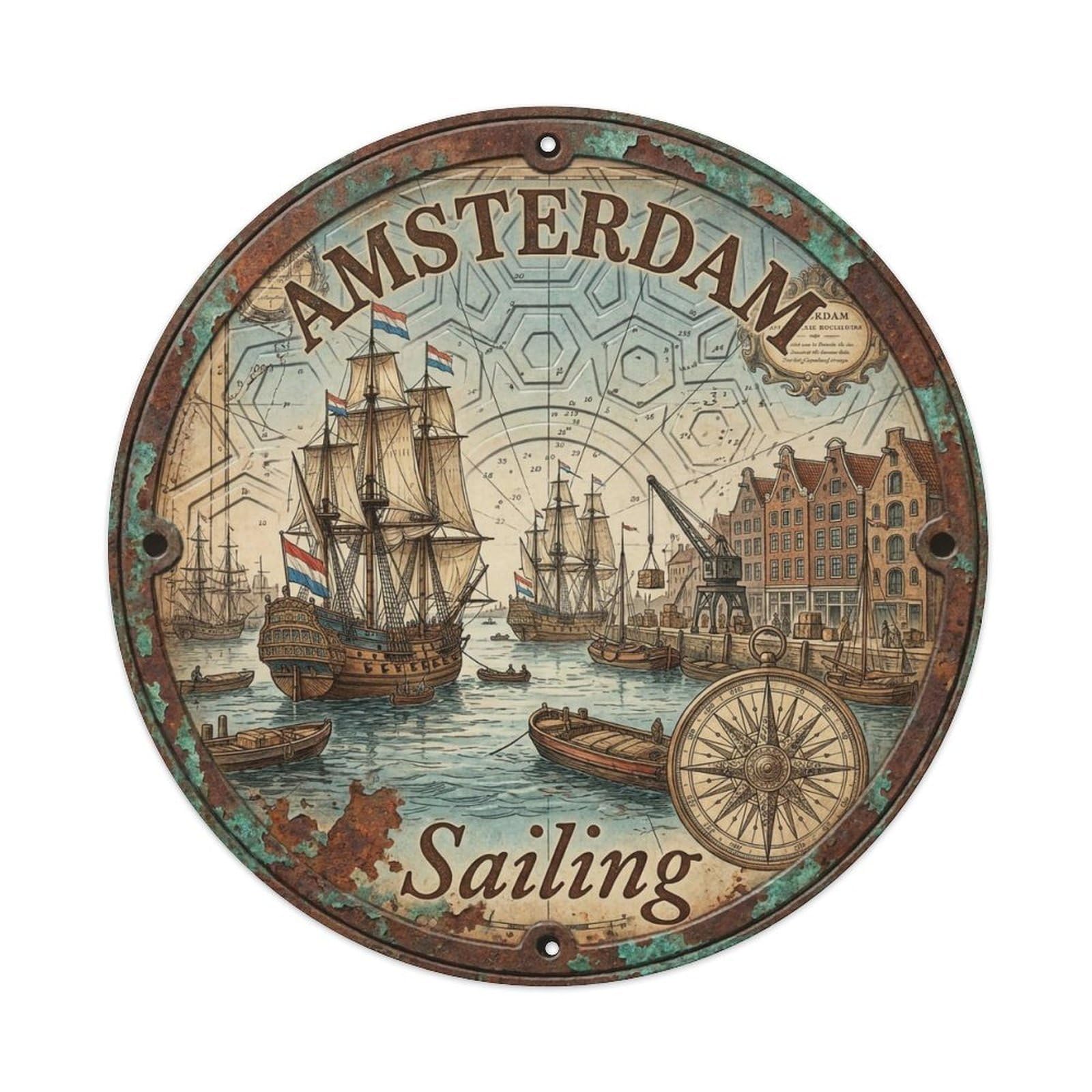 Vintage Travel Amsterdam Netherlands Port Metal Tin Sign