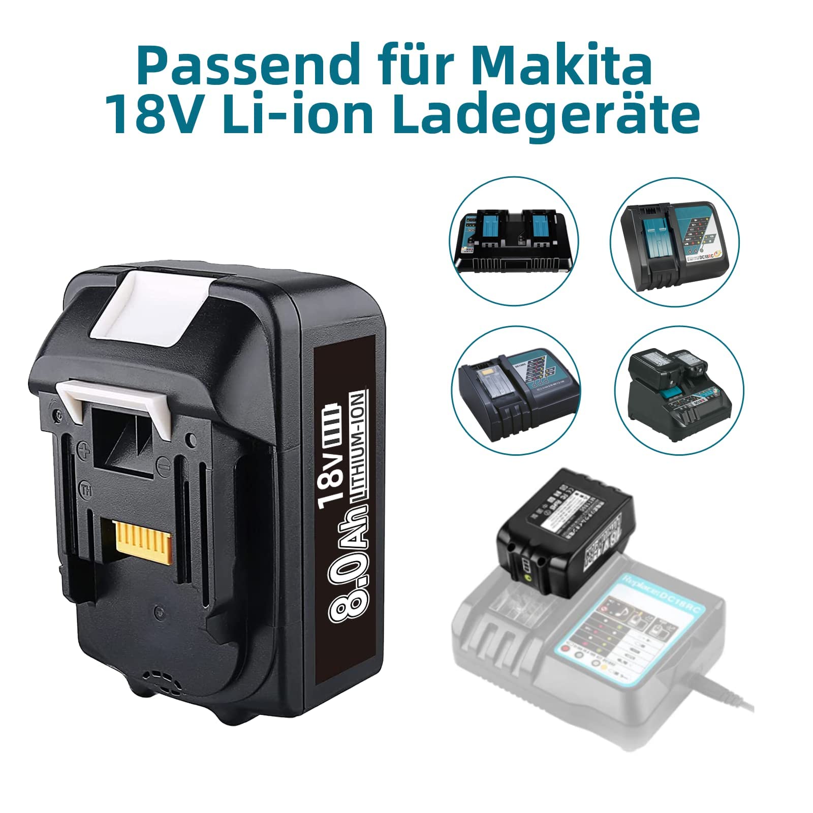 2x 18V 800mAh/8.0Ah Li-ion vervangende accu's voor accu BL1850B