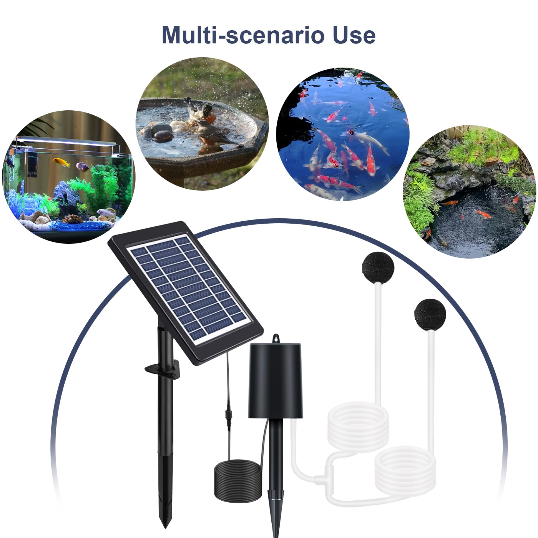 Aeratore per laghetto solare,Aeratore per pompa ad aria per laghetto da esterno 4W con tubo Pietre per bolle d'aria,Pompa ad acqua solare regolabile in 3 modalità per acquario Aeratore per pompa ad ar