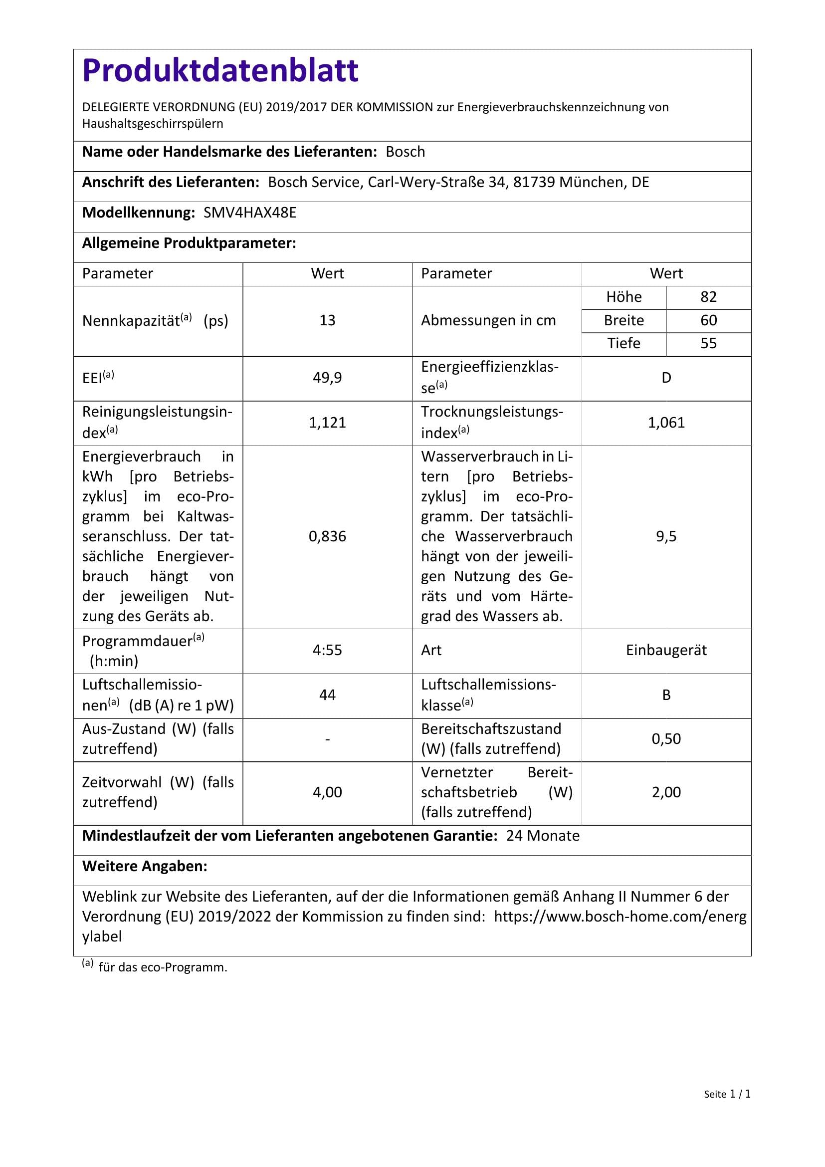 Bosch SMV4HAX48E Serie 4 - Lavavajillas inteligente totalmente integrado, 60 cm de ancho, cesta para cubiertos, fabricada en Alemania, programa silencioso, secado extra con solo pulsar un botón