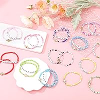 Vista 2 de Juego de 48 pulseras de la amistad para niños, coloridas pulseras ajustables con cuentas, bonitas pulseras elásticas