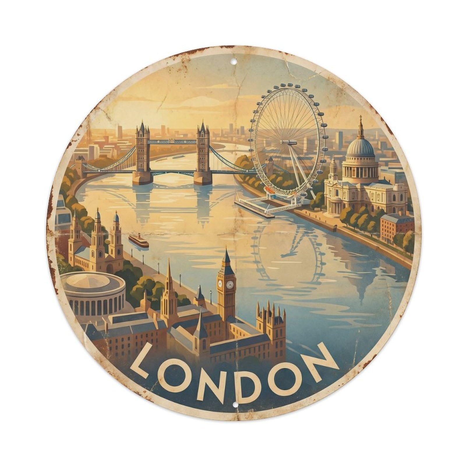 Fqcyn Style Vintage Travel London River Scenic Metal Tin Sign