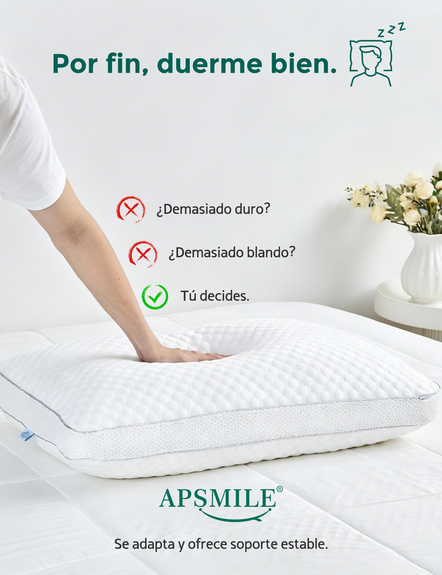 APSMILE Almohada Viscoelástica 50x75 cm - Espuma Memory Foam Triturada Ajustable y Adaptable para Cuello - Funda Fría y Transpirable - Ergonómica y Termorreguladora - Hipoalergénica Lavable