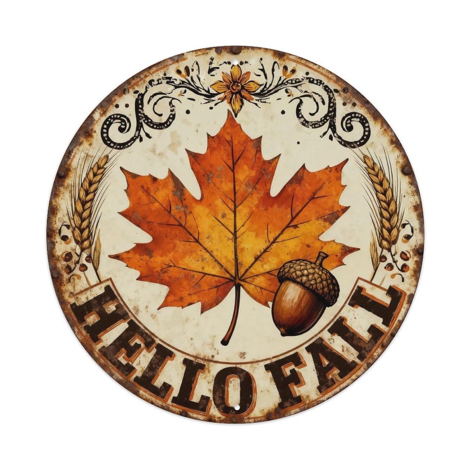 Hello Fall Metal Tin Sign Plaque