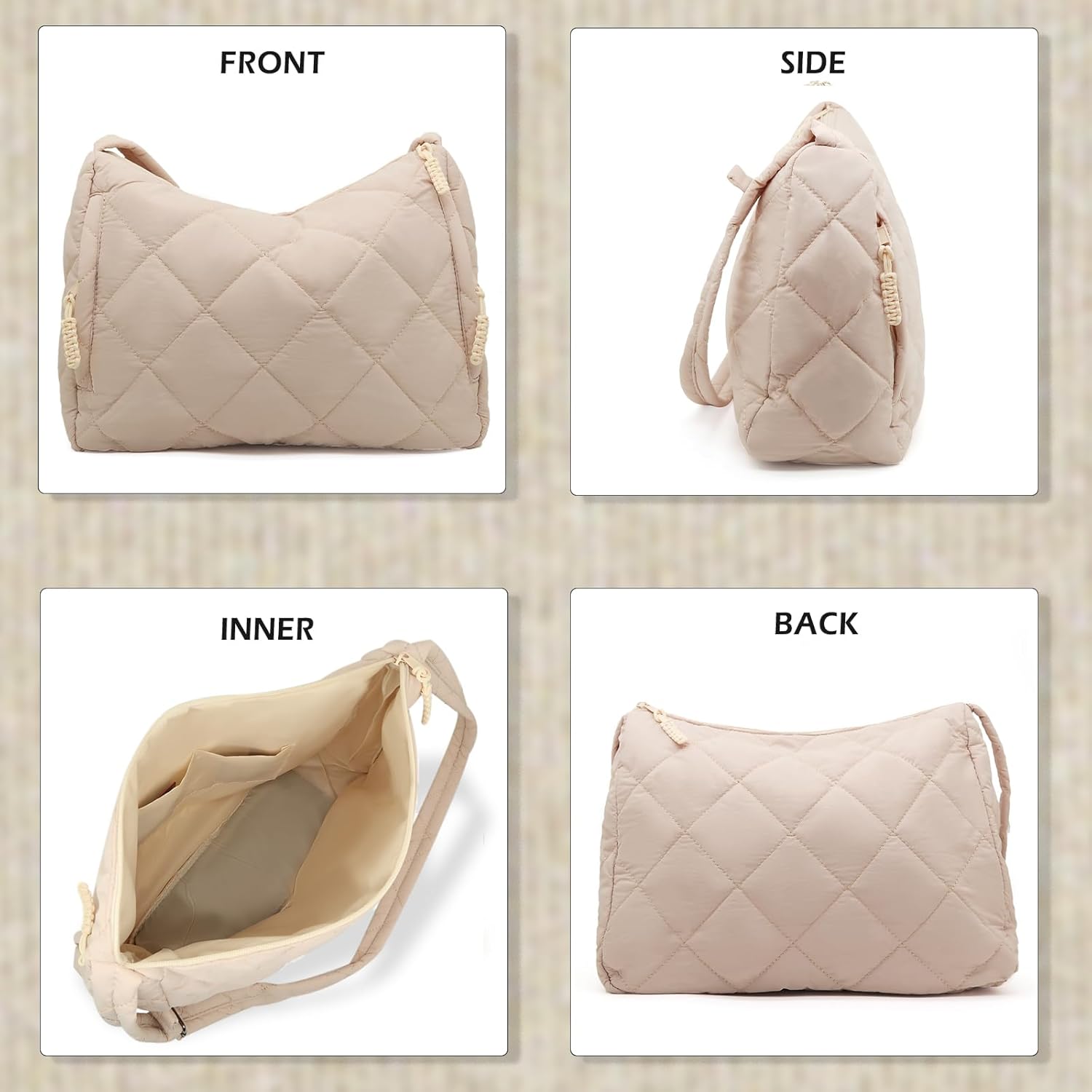 Puffer Hobo Bag for Women Large Quilted Puffy Handbag Lightweight Quilted Carryall Shoulder Bag for Work Travel Gym - Image 4