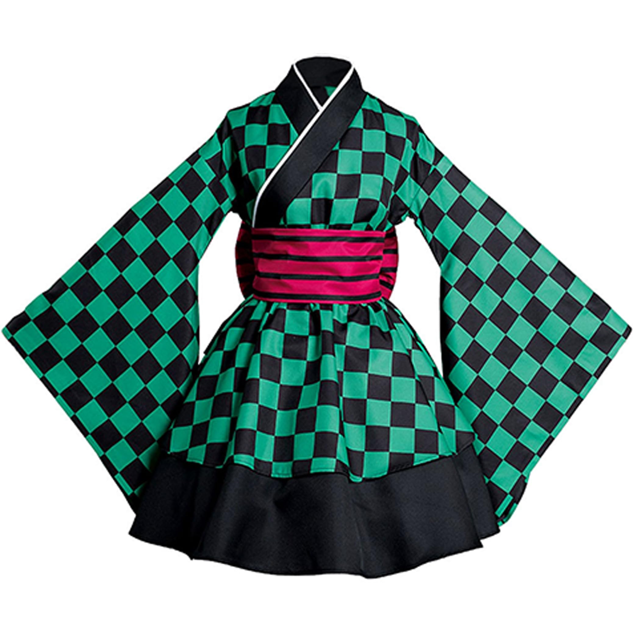 Satdflie Cosplay Costume Kimono Outfits Uniform Set Girls Christmas Anime Fans Gifts Maid dress，Green/B，M