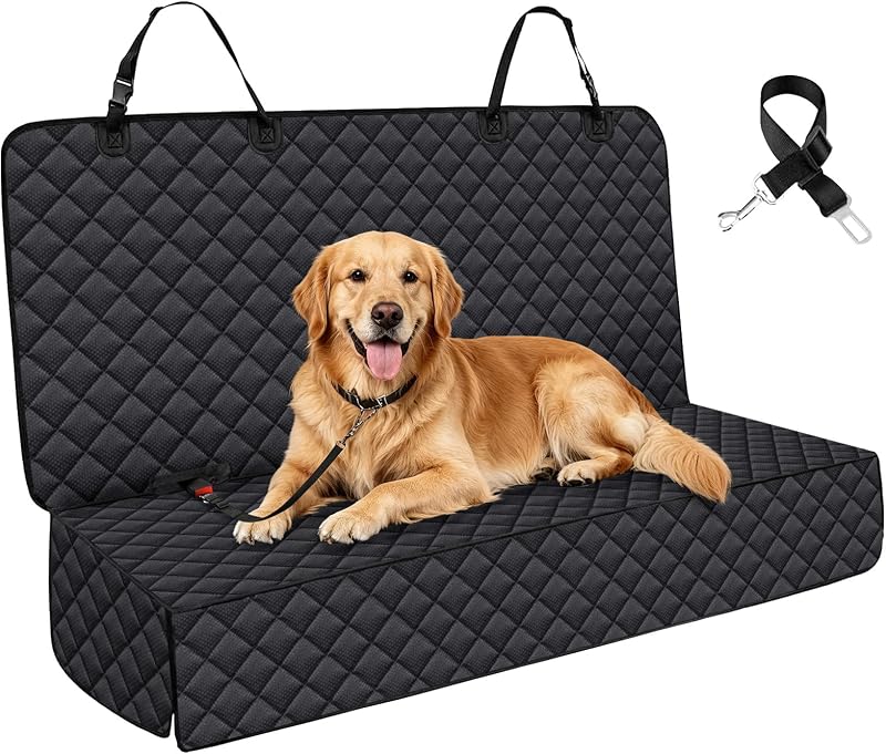 JSTHT Dog Car Seat Covers for Back Seat Waterproof Bench Seat Cover Protector Nonslip Durable Soft Pet Back Seat Covers for Car, Truck, & SUV (Black)