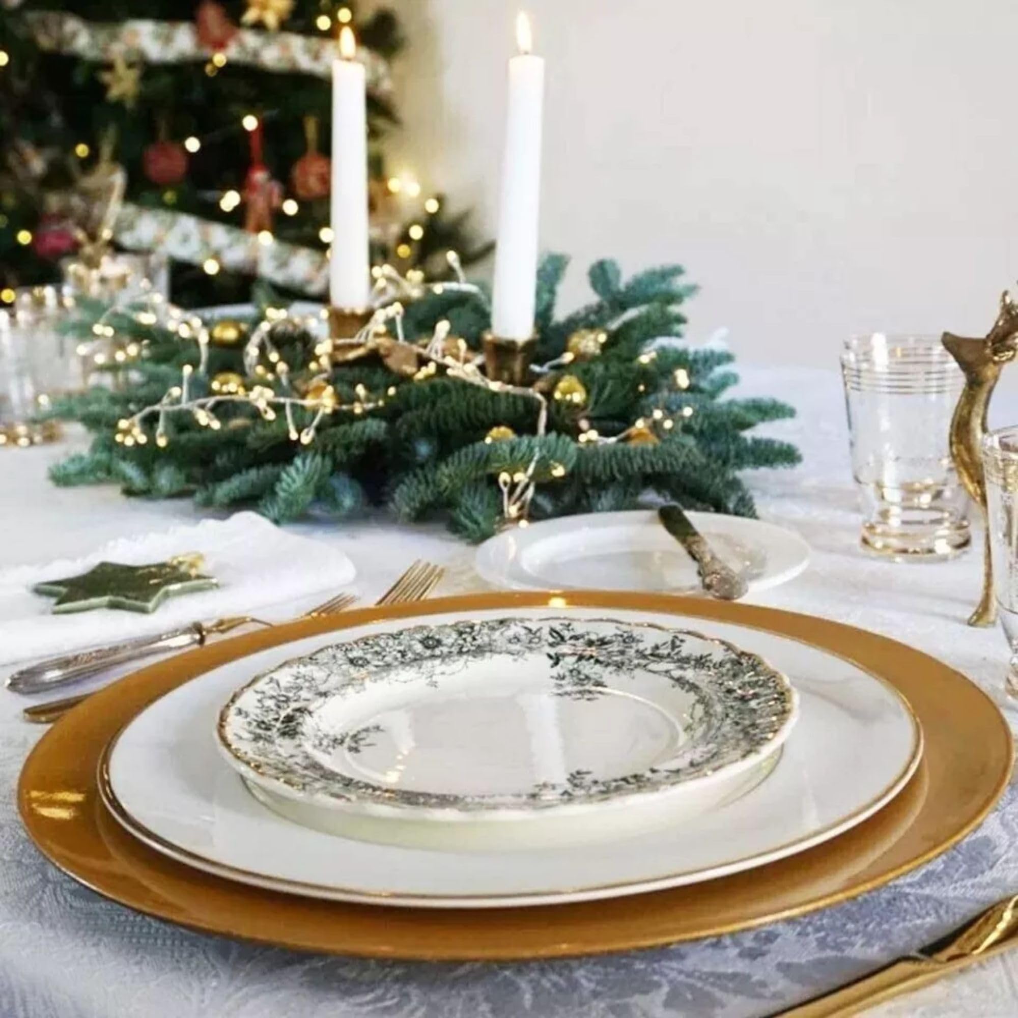Set 6 Sottopiatti Decorativi Oro - Eleganza per la Tavola di Matrimonio, Feste e Natale - Ø 33 cm