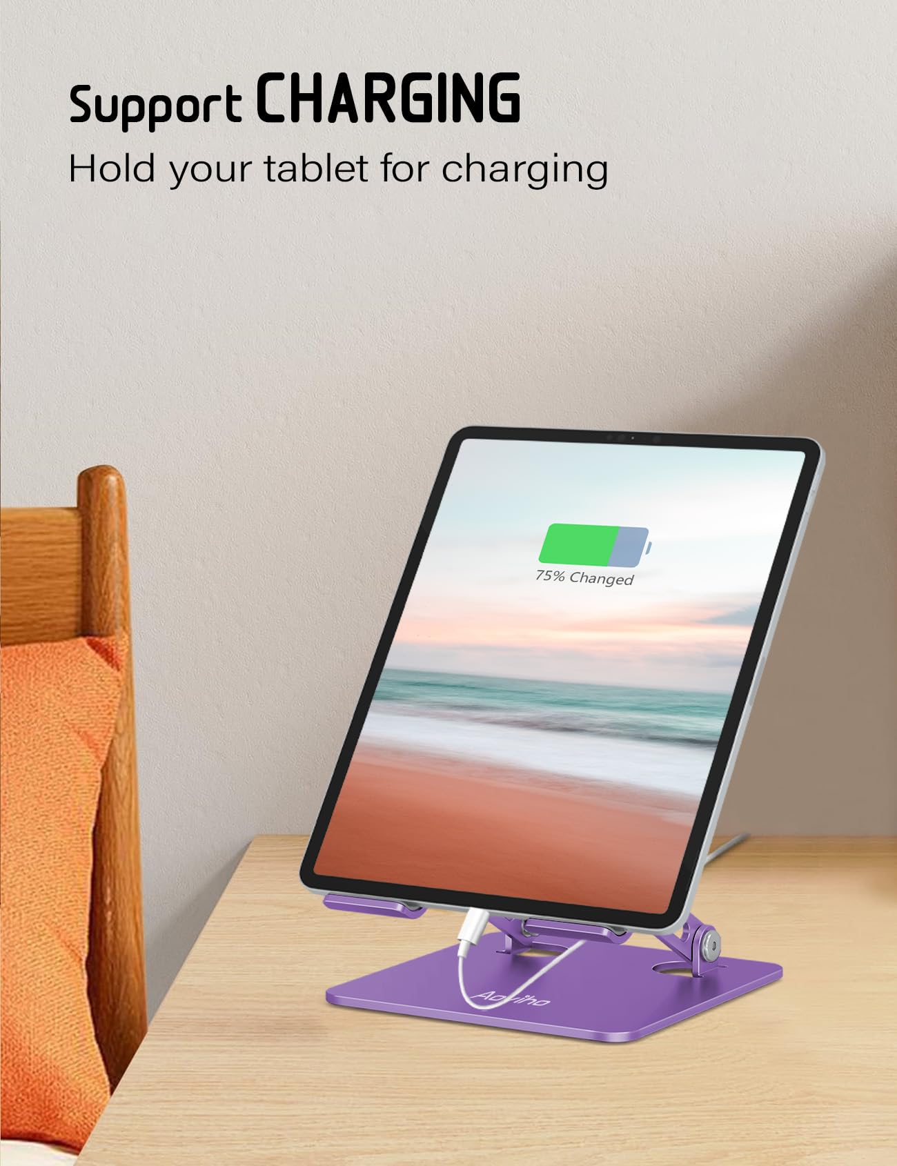 Aoviho Soporte de escritorio para tableta, soporte ajustable para tableta, soporte plegable de aluminio para iPad, Samsung Galaxy Tabs Z Fold Kindle Fire, todas las tabletas (4-13 pulgadas) (morado)