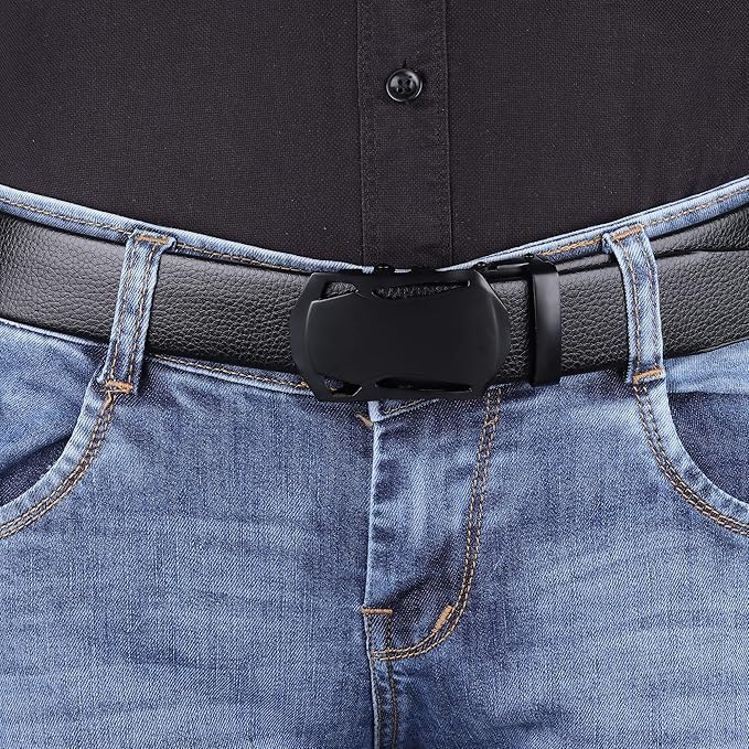 Image of Stylish Automatic Buckle Leather Belt for Men with Unique E-U Shape Buckle Adjustable Comfort Fit Waist Belt for Everyday and Formal Use
