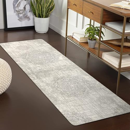 Miniatura 3 de Lahome Alfombras vintage de medallón para pasillo, 2 x 6, antideslizantes, lavables, de pelo bajo, suaves, para dormitorio, con estampado negro,