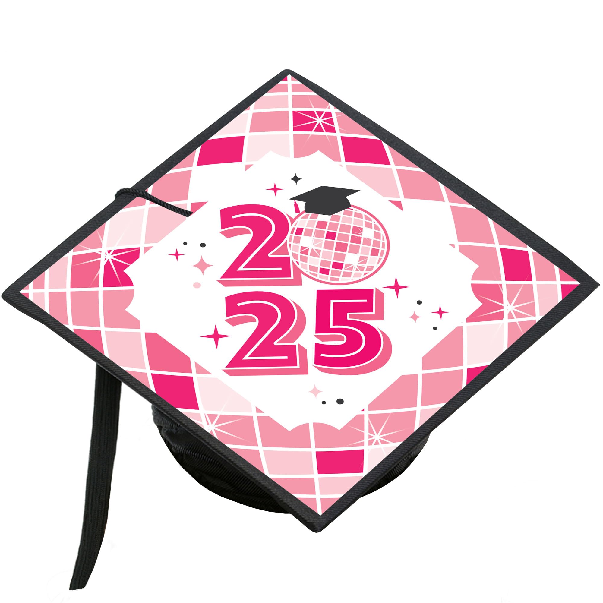 Big Dot of Happiness Pink Disco Ball - 2025 Graduation Cap Decorations Kit - Grad Cap Cover