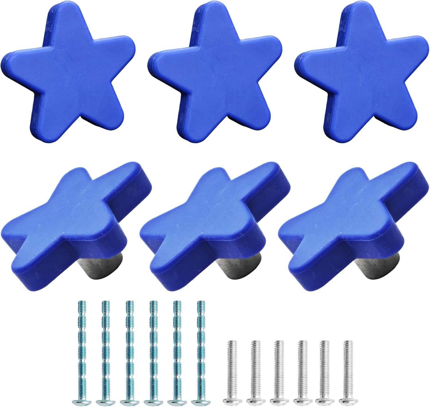 6PCS Soft Rubber Cabinet Knobs, Cute Cartoon Shape Single Hole Drawer Pulls Handle for Kids' Room Kitchen Cupboard Closet Wardrobe(Blue Star)