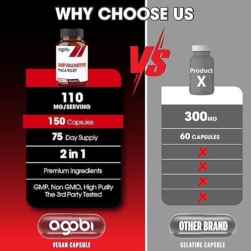 Miniatura 4 de agobi Suplemento Saw Palmetto con raíz de maca, alto apoyo de extracto para la salud del cabello, estado de ánimo reparador y apoyo energético, 150