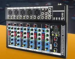 VDA107L Mixer de Áudio Profissional 7 Canais,Bluetooth 5.0, USB Phantom Power 48V Placa Som Digital com 6 Modos Efeito, Ideal para Shows ao Vivo Casamentos Podcasts Transmissões e Gravação em Estúdio