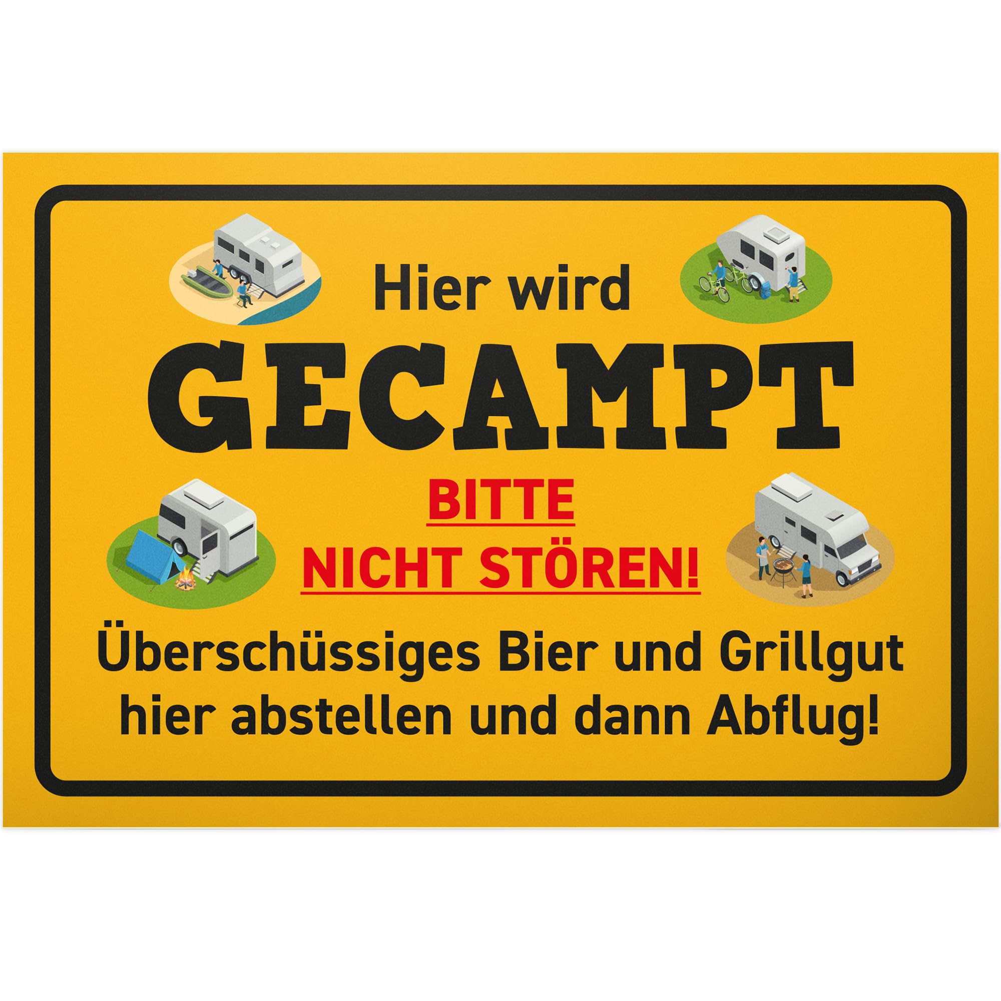 DankeDir! Hier wird gecamped - Schild 30 x 20 cm - Witzige Campingplatz Deko - Spruchschild für Camping Fans - Geschenkidee für Camper - Lustiger Spruch Wanddeko Türschild für Wohnmobil & Wohnwagen