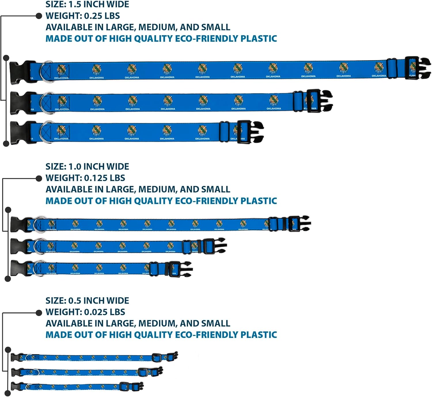 Buckle-Down Pet Collar, Dog Collar Plastic Buckle, Oklahoma State Flag Sky Blue White, 20 to 31 Inches 1.5 Inch Wide