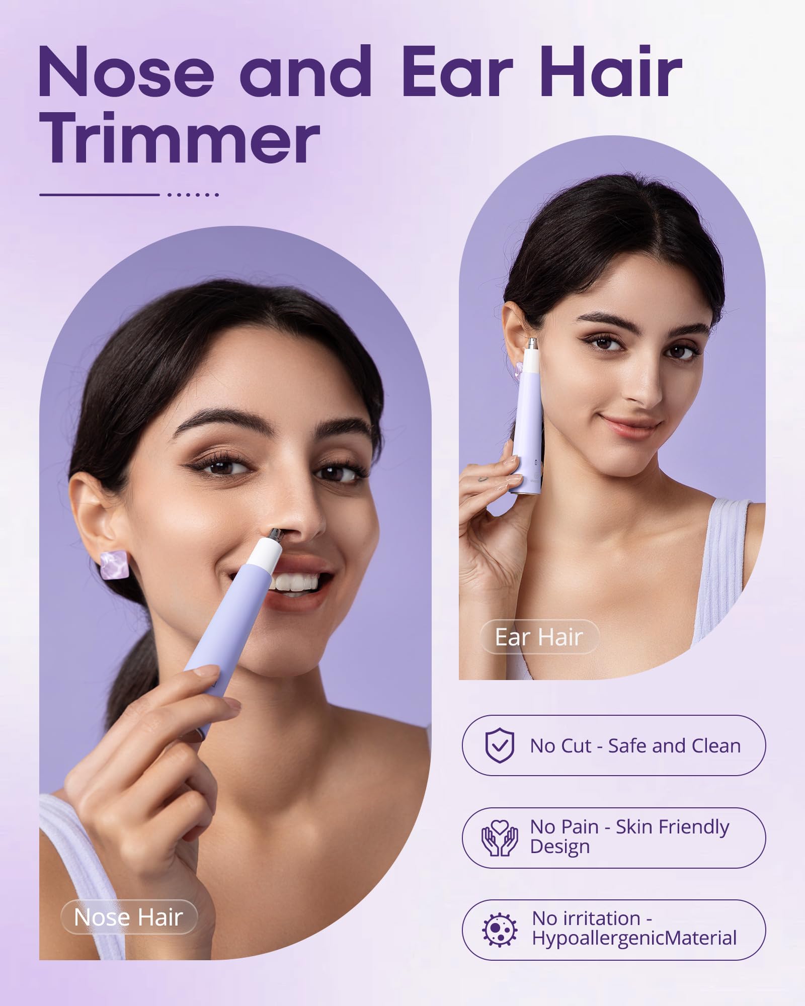 VG VOGCREST Rasoio per naso da donna: rasoio ricaricabile 2 in 1 per sopracciglia (rosa)
