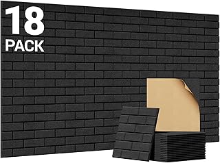 TONOR Ziegeltyp Akustikpaneele selbstklebend, 18 St.30x30x0,9cm Schalldämmung Schallschutzplatten, Wandpaneele selbstklebend für Akustische Behandlung und Wanddekoration in Wohnzimmer, Room, Schwarz