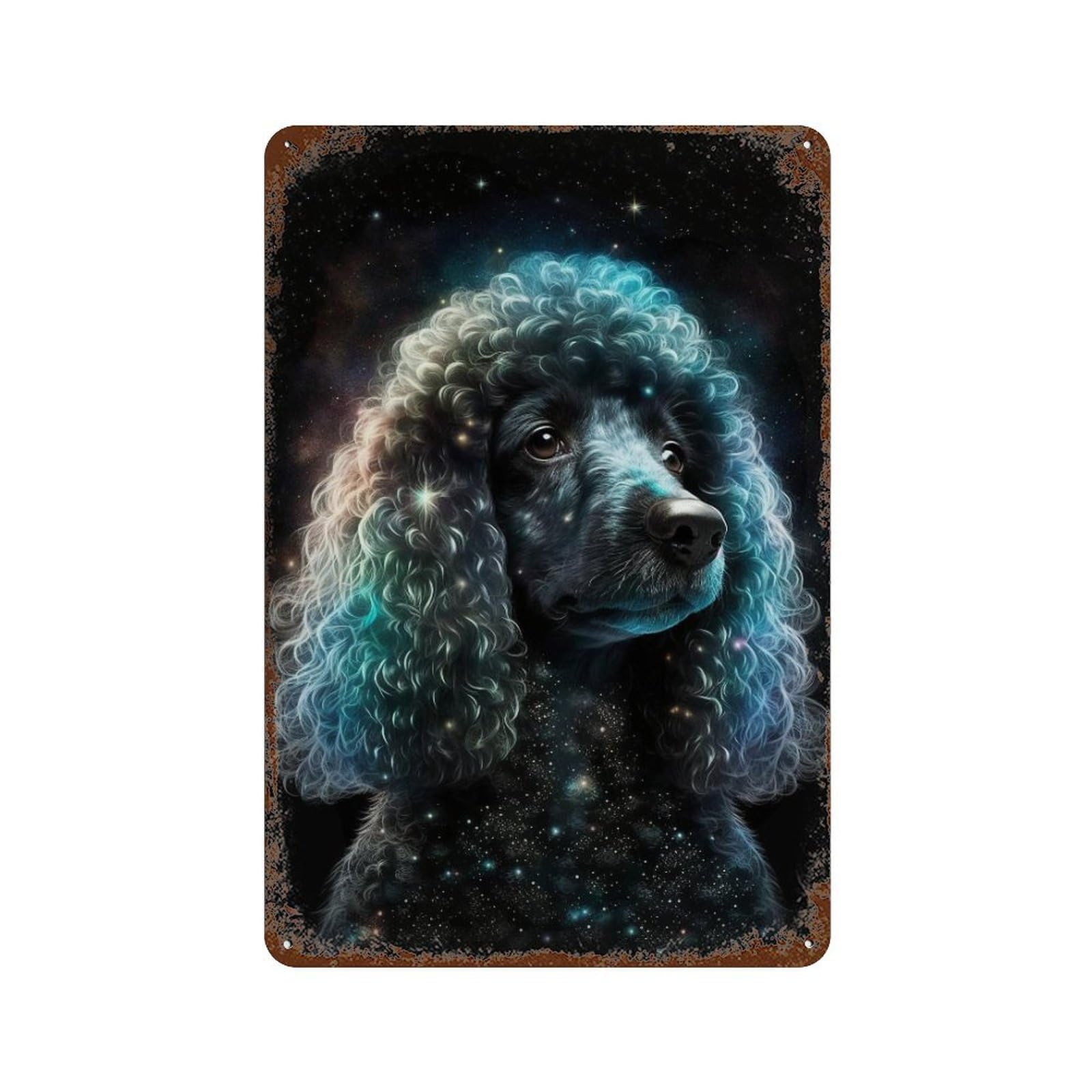 Galaxy Poodle Art Print Aged Metal Wall Plaque 11.8"x7.9", for Office, Studio And Wall Decor, Novelty Wall Decor