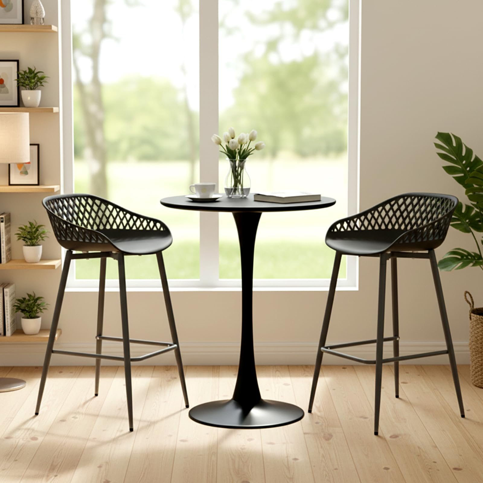 buybyroom Ensemble de 4 Tabourets de Bar avec Dossier, Ergonomiques et Réglables en Hauteur pour Cuisine, Restaurant, Comptoir - Noir (Style 1)
