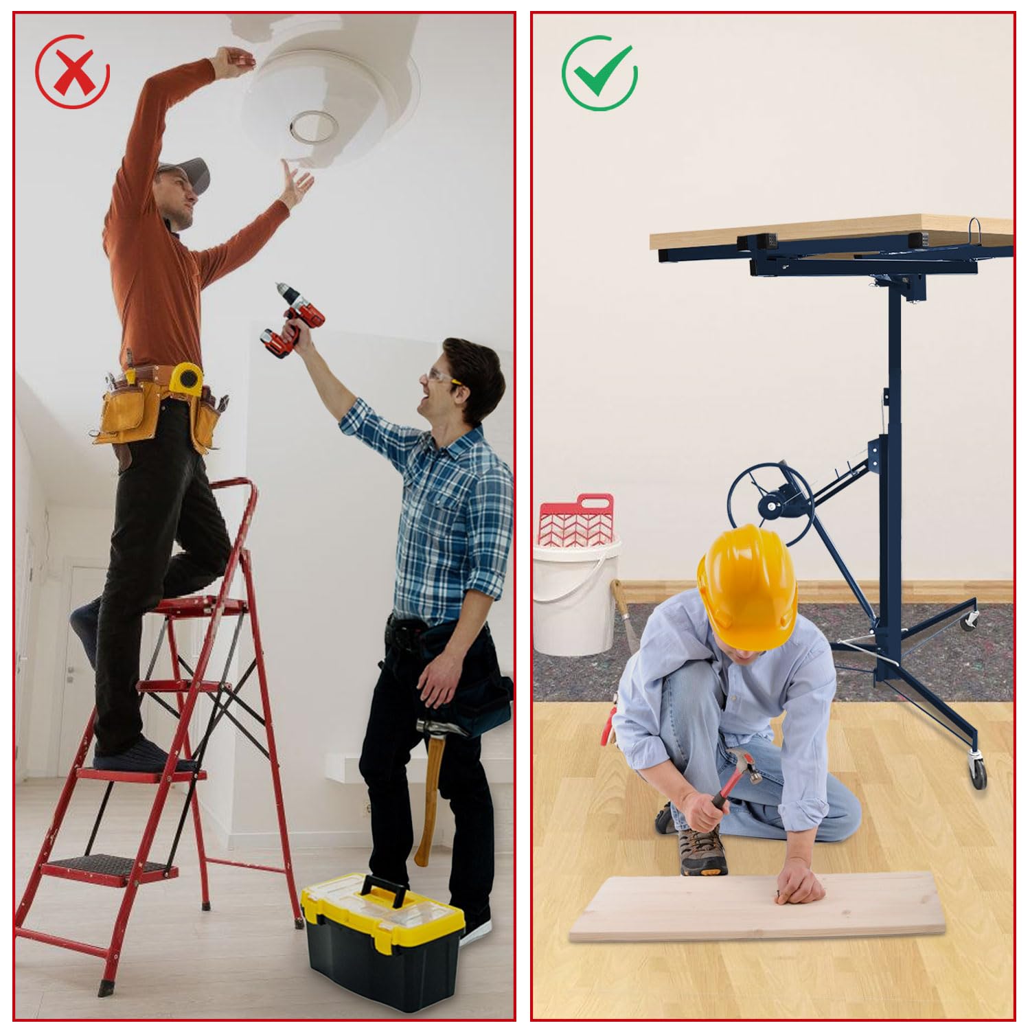 ISOISL Plattenheber XXL – Klappbar, 140-325cm, 68kg Tragkraft, 290cm Lastarme, 3 Räder, Für Rigips & Decken