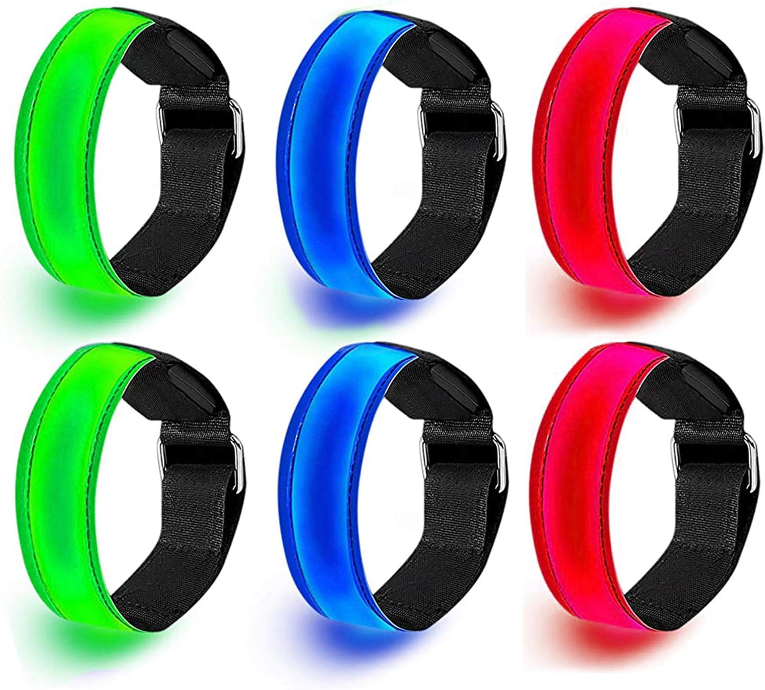 Wendergo 6 Pack LED Armband Flashing Reflective Arm Bands LED Safety Lights Sports LED Bracelet for Night Running Cycling Jogging Hiking