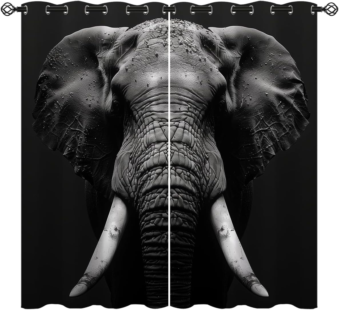 African Elephant Blackout Curtains for Girls Boy Home Decor, Funny Wildlife Elephant Close-Up Grommet Thermal Insulated Drapes Darkening Window Curtain for Bedroom Living Room, 84 x 84 Inch
