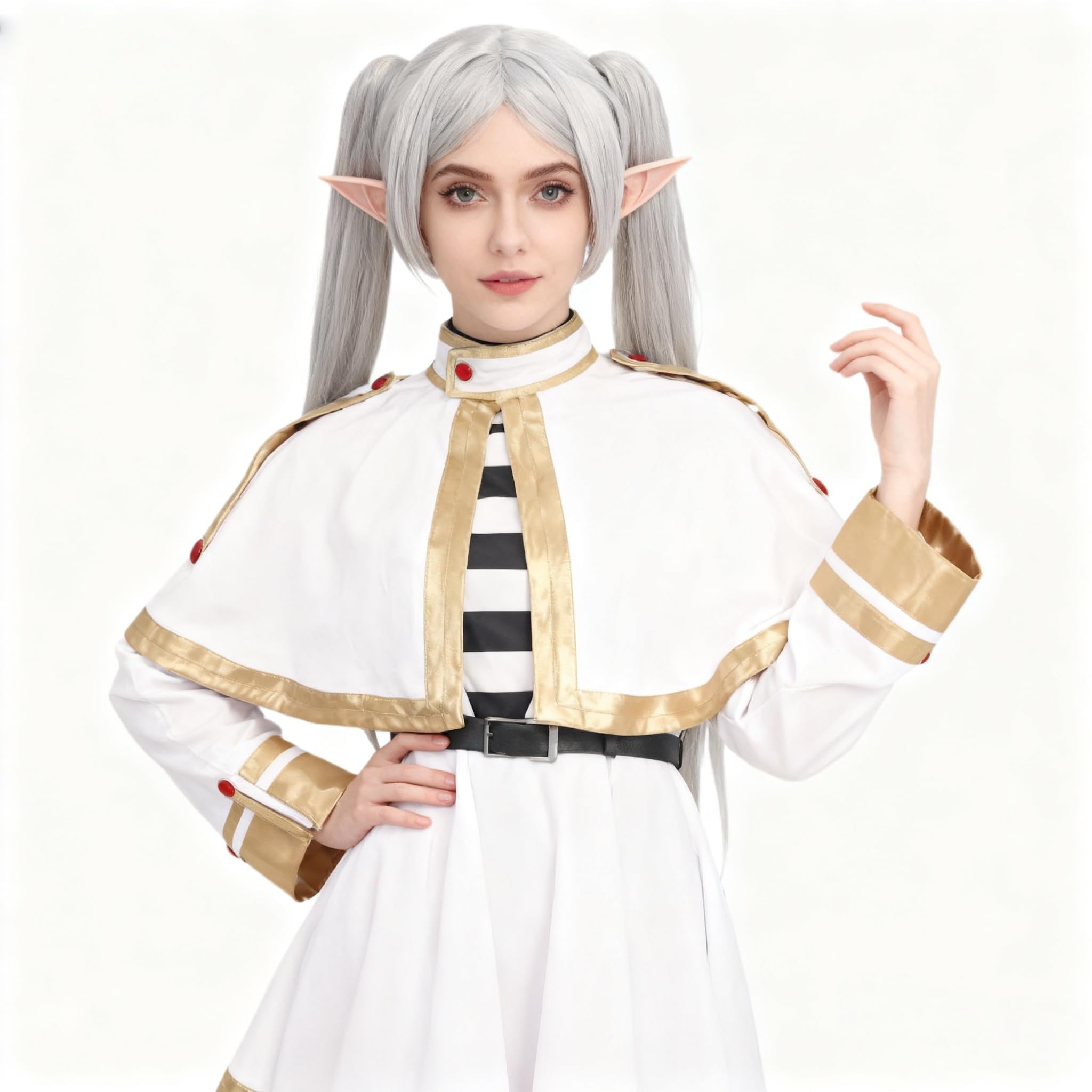 2Pcs Long Grey Wigs for Women with Elf Ears Wig Cap Layered Natural Synthetic Wig Costume Grey Twintails Hair Anime Cosplay Full Head Wigs for Halloween Christmas Party Carnival - Image 2