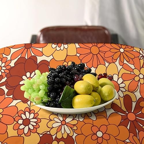 Miniatura 847 de Mantel floral hippie, diseño retro de los años 70, naranja, rosa, azul, floral, bohemio, estampado estético de margaritas, para fiesta, picnic