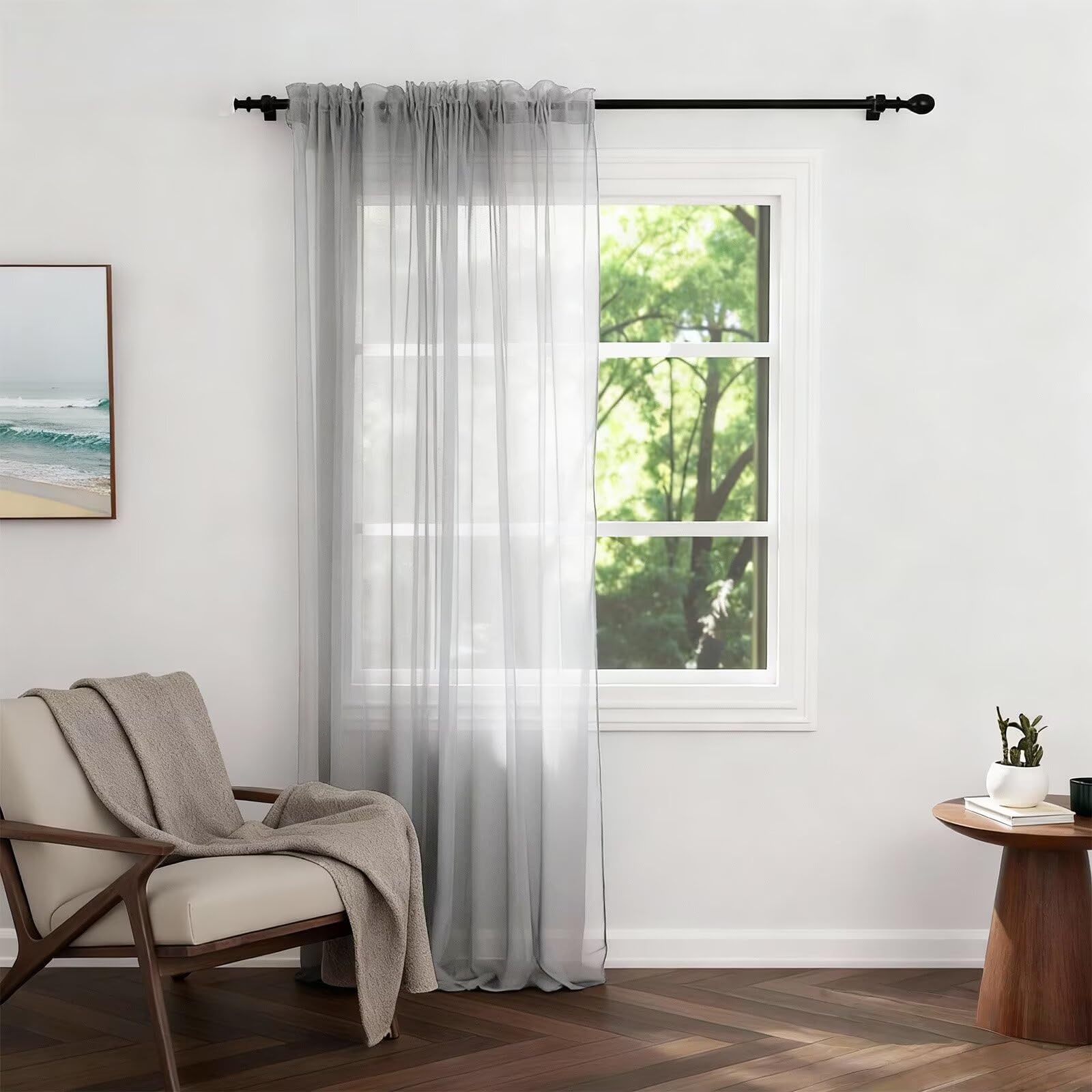 Zdada Net Curtains for Windows 108 Drop, Silver Slot Top Voile Curtains, Semi Transparent Sheer Curtain Net Curtain Panel for Living Room Kitcken W60xL108 Inch,1 Panel