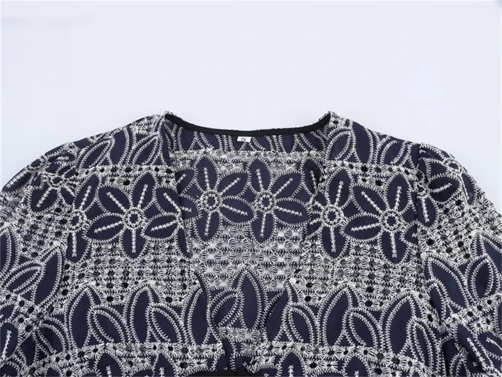 Women's Chinese Style Hollow Embroidery Bow Tie Trumpet Sleeve Retro Cropped Shirt Top