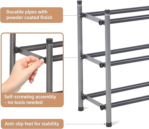 Miniatura 6 de STORAGE MANIAC Zapatero expandible, zapatero apilable para armario, organizador de zapatos pequeño para entrada, zapatero ajustable para garaje,