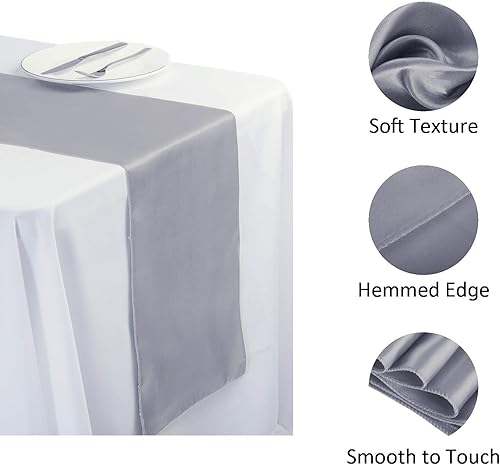 Miniatura 9 de Cupuamon Paquete de 6 caminos de mesa de satén de 12 x 108 pulgadas para fiestas, bodas, mesas redondas rectangulares para sillas (blanco, 6