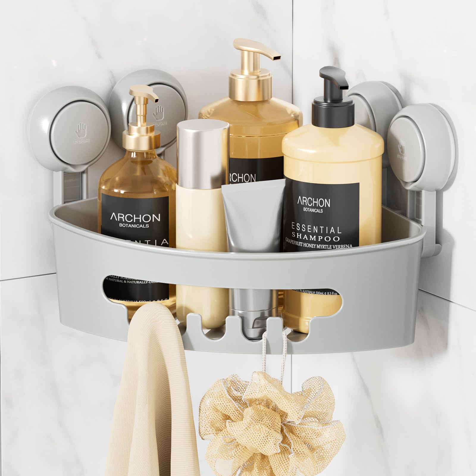 LEVERLOC Suction Shower Caddy Corner 1 Pack Shower Shelf No Drilling Bathroom Storage Removable Waterproof Bathroom Caddy Storage Organizer for Room Kitchen Toilet Tiles Accessories, Light Gray โ image 1