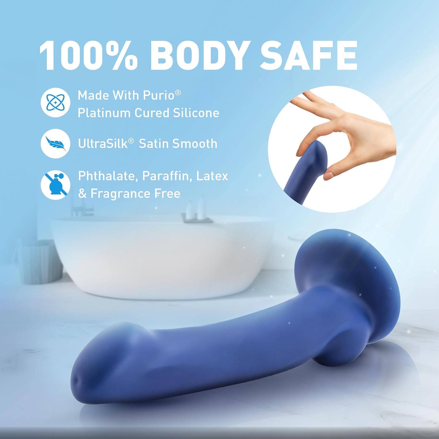 Blush Novelties Adult Sex Toys - Avant D10 Ergo Mini Platinum Cured Purio Silicone Dildo - 7" Long - Dual Density Ultrasilk Shaft - Suction Cup Base Strap-On Compatible - Women Men Couples - Indigo