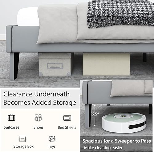 Miniatura 6 de Giantex Base de cama tapizada de terciopelo individual con cabecero, cama de plataforma moderna con listones de madera fuertes y estribo de 2