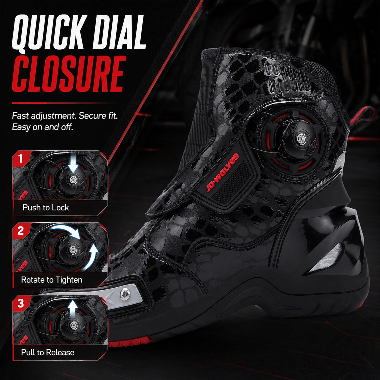 Motorradschuhe für Herren, Motorradstiefel, halbhoher Motorradstiefel | Wasserdichte Atmungsaktive bequem, Schalthebelverstärkung & Fersenreflektor, Knopfschnürsenkel mit Klettabdeckung