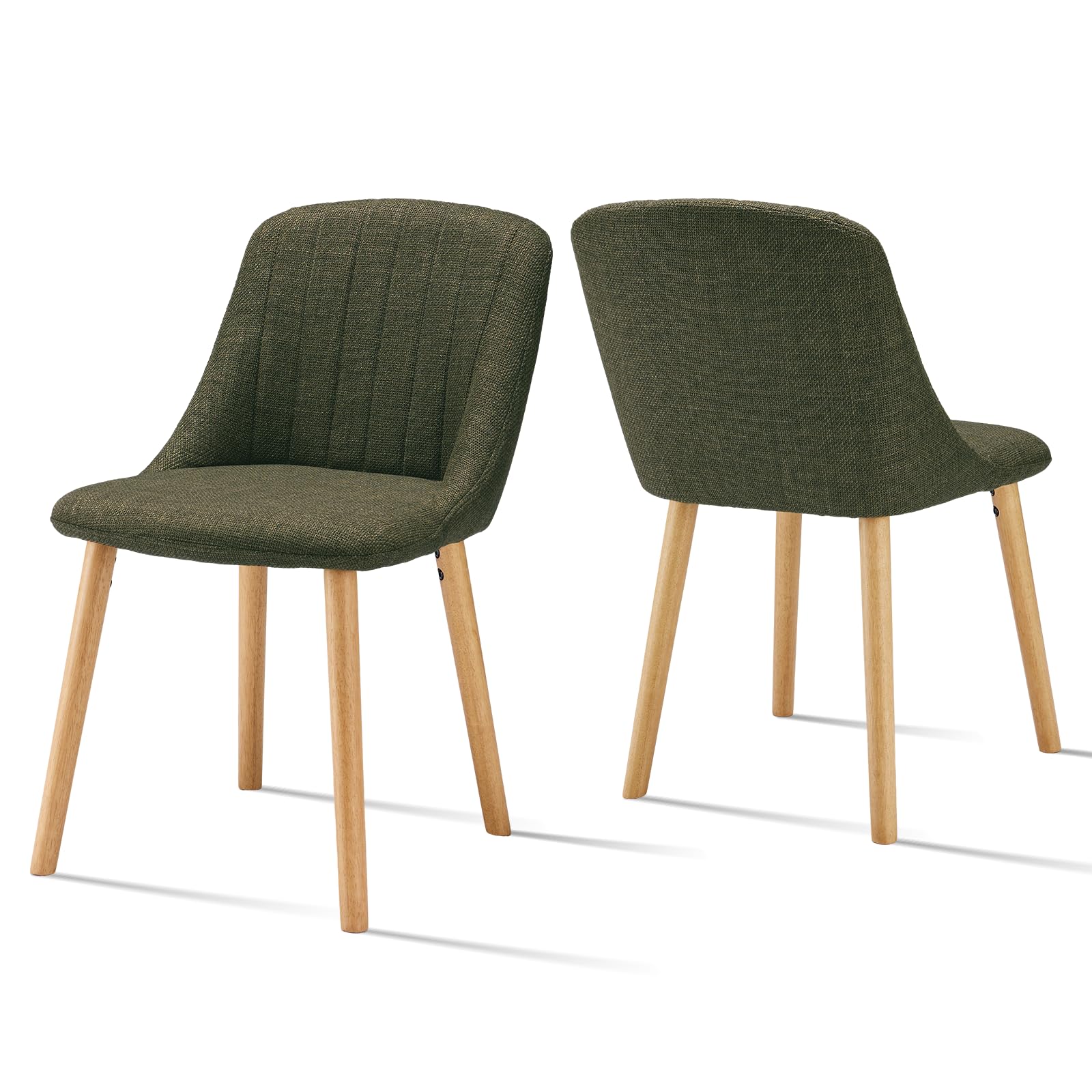 Goeurvant Dining Chairs Polyester Chairs for Living Room with Wood Legs Kitchen Chair Upholstered, Grass Green