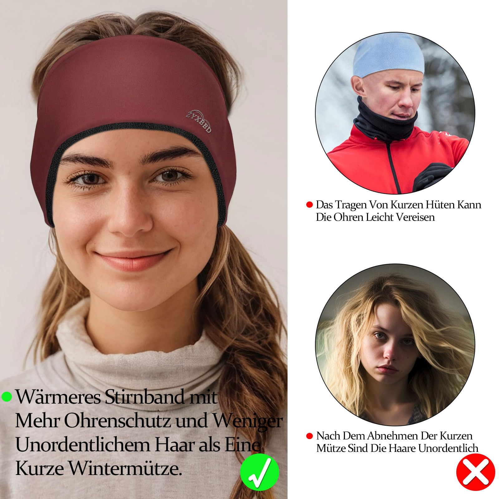 Polarowe ocieplacze na uszy, opaska na czoło dla kobiet i mężczyzn – zimowa opaska na uszy, sportowa opaska na włosy do biegania, joggingu, wędrówek, jazdy na rowerze i jazdy na nartach (czerwona