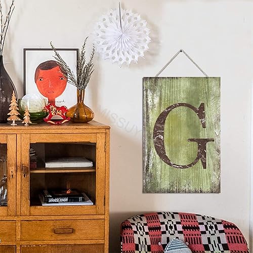Vista 507 de Letrero colgante de madera con letra J, letrero de madera para decoración del hogar, 26 letras del alfabeto de metal, placa de madera, decoración