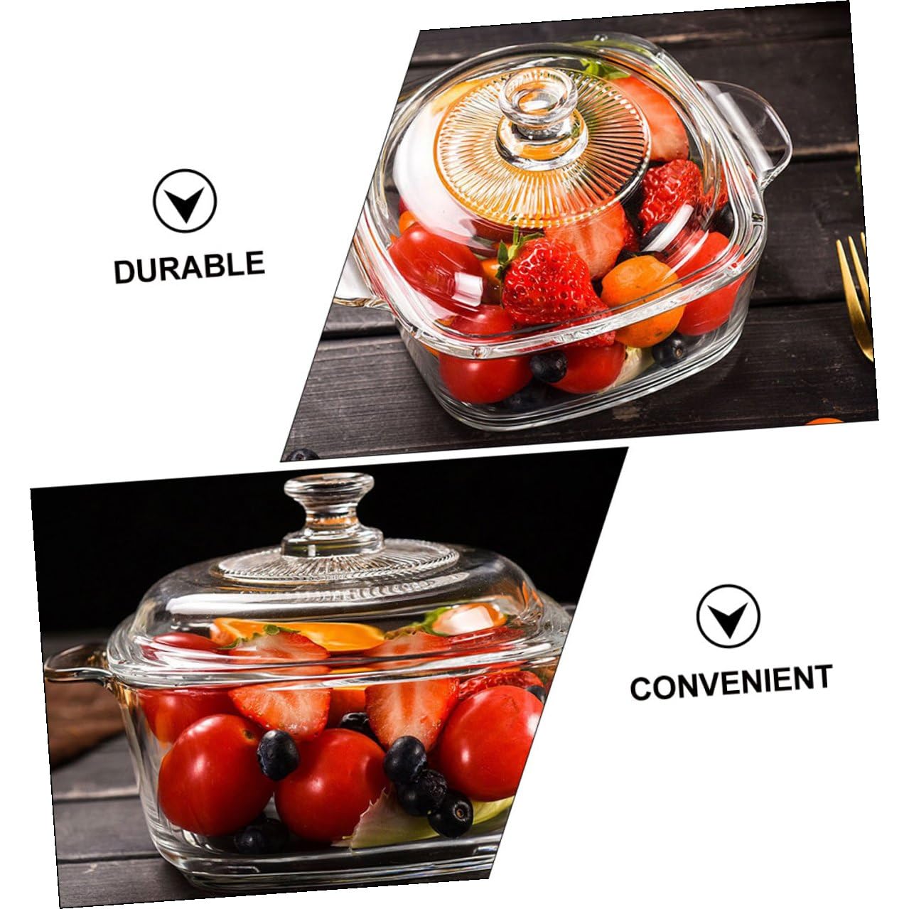 jojofuny 1l Glas Schüssel mit Deckel Ofenfeste Mikrowellengeeignete Kühlschrankschüssel Dickes Gehärtetes Glas Bruchsicher für Buffet und Tisch