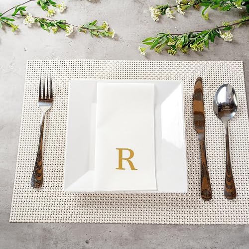 Miniatura 343 de Luxenap - Toallas de invitados de 15.8 x 7.9 pulgadas, 50 toallas de mano con letras plateadas, letra "P", fuente Sans Serif, servilletas de papel